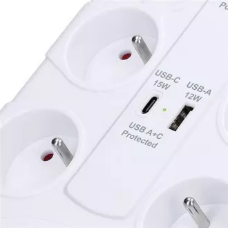 Solight túlfeszültségvédő, 8z, USB A C, 2m, fehér Solight túlfeszültségvédő, 8z, USB A C, 2m, fehér