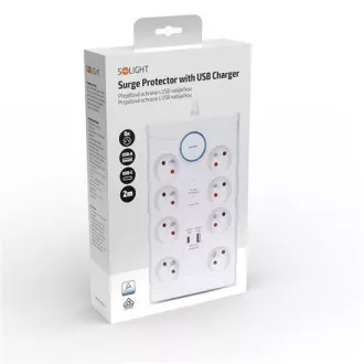 Solight túlfeszültségvédő, 8z, USB A C, 2m, fehér Solight túlfeszültségvédő, 8z, USB A C, 2m, fehér