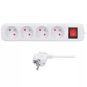 Solight hosszabbító kábel 5m, 4 aljzat, kapcsoló, 16A/3680W, PVC, fehér