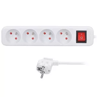 Solight hosszabbító kábel 5m, 4 aljzat, kapcsoló, 16A/3680W, PVC, fehér