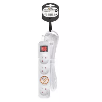 Solight hosszabbító kábel 5m, 4 aljzat, kapcsoló, 16A/3680W, PVC, fehér