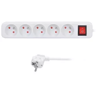 Solight hosszabbító kábel 3m, 5 aljzat, kapcsoló, 16A/3680W, PVC, fehér