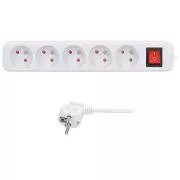 Solight hosszabbító kábel 5m, 5 aljzat, kapcsoló, 16A/3680W, PVC, fehér