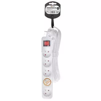Solight hosszabbító kábel 5m, 5 aljzat, kapcsoló, 16A/3680W, PVC, fehér
