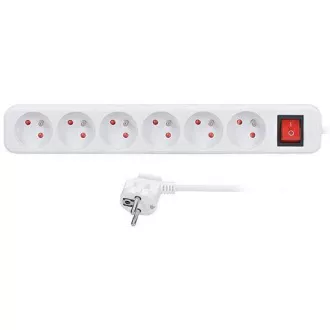 Solight hosszabbító kábel 3m, 6 aljzat, kapcsoló, 16A/3680W, PVC, fehér