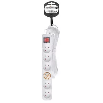 Solight hosszabbító kábel 3m, 6 aljzat, kapcsoló, 16A/3680W, PVC, fehér