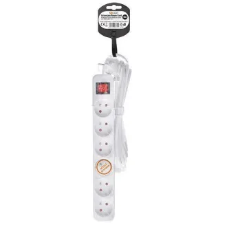 Solight hosszabbító vezeték 5m, 6 aljzat, kapcsoló, 16A/3680W, PVC, fehér