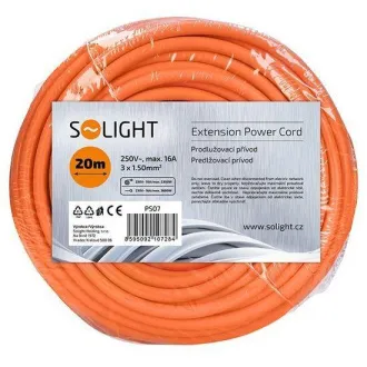 Solight hosszabbító vezeték - csatlakozó, 1 aljzat, 20m, 3 x 1, 5mm2, narancssárga