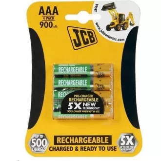 JCB RTU NiMH AAA / R03, 900mAh, előtöltve, buborékcsomagolás 4 db