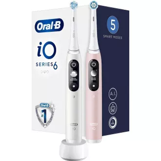 Oral-B iO Series 6 Duo White & Pink Sand elektromos fogkefe készlet, 5 üzemmód, AI, időzítő Oral-B iO Series 6 Duo White & Pink Sand elektromos fogkefe készlet, 5 üzemmód, AI, időzítő