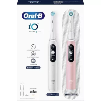 Oral-B iO Series 6 Duo White & Pink Sand elektromos fogkefe készlet, 5 üzemmód, AI, időzítő Oral-B iO Series 6 Duo White & Pink Sand elektromos fogkefe készlet, 5 üzemmód, AI, időzítő