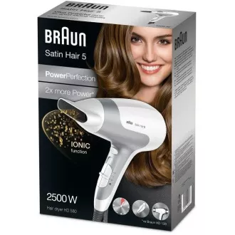 Braun Satin Hair 5 HD580 hajszárító, 2500 W, 2 sebességfokozat, 3 hőmérséklet, akasztós hurok, fehér színű Braun Satin Hair 5 HD580 hajszárító, 2500 W, 2 sebességfokozat, 3 hőmérséklet, akasztós hurok, fehér színű