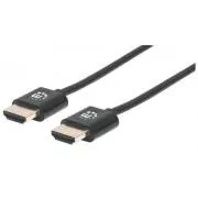 MANHATTAN Ultra-vékony, nagy sebességű HDMI kábel Ethernet, HEC, ARC, 3D, 4K, HDMI csatlakozóról csatlakozóra, árnyékolt, fekete, 0, 5m