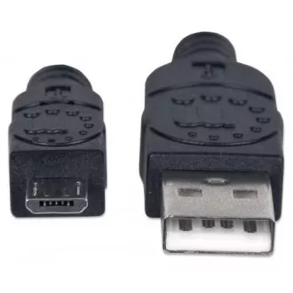 MANHATTAN USB 2.0 A Male / Micro-B Male kábel, 1,8m, fekete