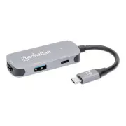 MANHATTAN dokkolóállomás USB-C 3in1, 1xHDMI, 1xUSB-C, 1xUSB, 1xUSB, szürke