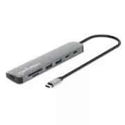 MANHATTAN USB-C 7in1 dokkolóállomás, 1xHDMI, 2xUSB-C, 2xUSB, 2xUSB, SD kártyaolvasó, szürke színben