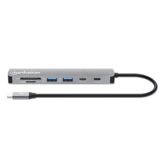 MANHATTAN USB-C 7in1 dokkolóállomás, 1xHDMI, 2xUSB-C, 2xUSB, 2xUSB, SD kártyaolvasó, szürke színben