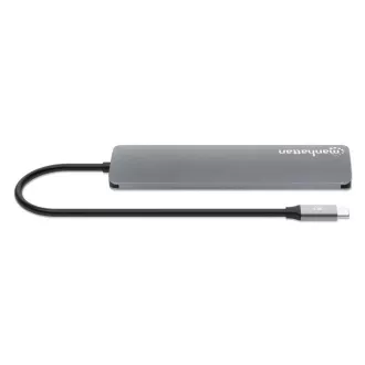 MANHATTAN USB-C 7in1 dokkolóállomás, 1xHDMI, 2xUSB-C, 2xUSB, 2xUSB, SD kártyaolvasó, szürke színben