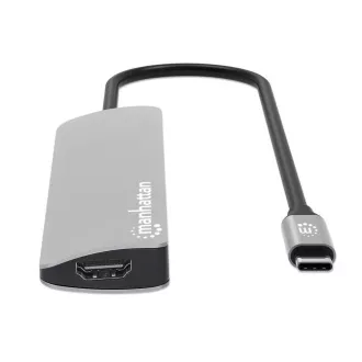 MANHATTAN USB-C 7in1 dokkolóállomás, 1xHDMI, 2xUSB-C, 2xUSB, 2xUSB, SD kártyaolvasó, szürke színben