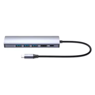 MANHATTAN dokkolóállomás USB-C 6in1, 1xHDMI, 1xUSB-C, 3xUSB, 1xRJ45, szürke