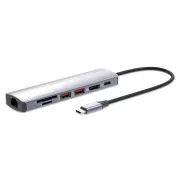 MANHATTAN USB-C 7in1 dokkolóállomás, 1xHDMI, 1xUSB-C, 2xUSB, 1xRJ45, SD kártyaolvasó, szürke színben