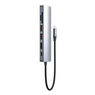 MANHATTAN USB-C 7in1 dokkolóállomás, 1xHDMI, 1xUSB-C, 2xUSB, 1xRJ45, SD kártyaolvasó, szürke színben