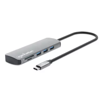 MANHATTAN dokkolóállomás USB-C 9v1, 1xHDMI, 2xUSB-C, 3xUSB, 1xRJ45, SD kártyaolvasó, szürke