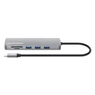MANHATTAN dokkolóállomás USB-C 9v1, 1xHDMI, 2xUSB-C, 3xUSB, 1xRJ45, SD kártyaolvasó, szürke