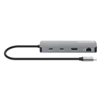 MANHATTAN dokkolóállomás USB-C 9v1, 1xHDMI, 2xUSB-C, 3xUSB, 1xRJ45, SD kártyaolvasó, szürke