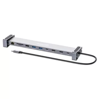 MANHATTAN dokkolóállomás USB-C 10v1, 2xHDMI, 2xUSB-C, 3xUSB, 1xRJ45, SD kártyaolvasó, szürke