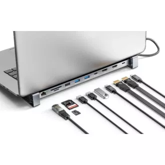 MANHATTAN dokkolóállomás USB-C 10v1, 2xHDMI, 2xUSB-C, 3xUSB, 1xRJ45, SD kártyaolvasó, szürke
