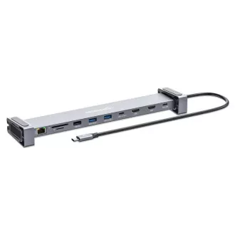 MANHATTAN dokkolóállomás USB-C 10v1, 2xHDMI, 2xUSB-C, 3xUSB, 1xRJ45, SD kártyaolvasó, szürke