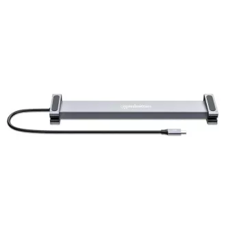 MANHATTAN dokkolóállomás USB-C 10v1, 2xHDMI, 2xUSB-C, 3xUSB, 1xRJ45, SD kártyaolvasó, szürke