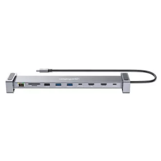 MANHATTAN dokkolóállomás USB-C 10v1, 2xHDMI, 2xUSB-C, 3xUSB, 1xRJ45, SD kártyaolvasó, szürke
