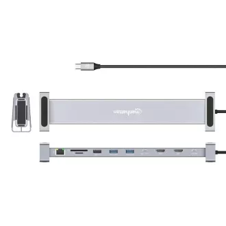 MANHATTAN dokkolóállomás USB-C 10v1, 2xHDMI, 2xUSB-C, 3xUSB, 1xRJ45, SD kártyaolvasó, szürke