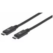 Manhattan USB-C kábel, USB 3.1 Gen 2, USB-C csatlakozó USB-C csatlakozóra, 10 Gbps, 5 A, 1m, fekete