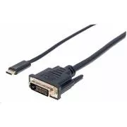 Manhattan USB-C-DVI kábel, 2m, fekete, 2m, fekete