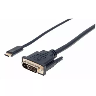 Manhattan USB-C-DVI kábel, 2m, fekete, 2m, fekete