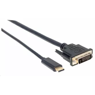 Manhattan USB-C-DVI kábel, 2m, fekete, 2m, fekete