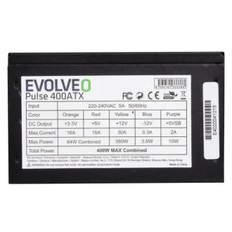 EVOLVEO Pulse 400ATX, tápegység 400W, ATX, csendes, ömlesztett, 3 év garancia, fekete