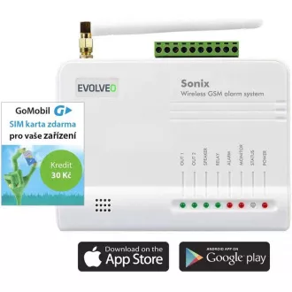 EVOLVEO Sonix - vezeték nélküli GSM riasztó (4 távirányító, PIR mozgásérzékelő, ajtó / ablak érzékelő, külső hangszóró, Android / iPhone