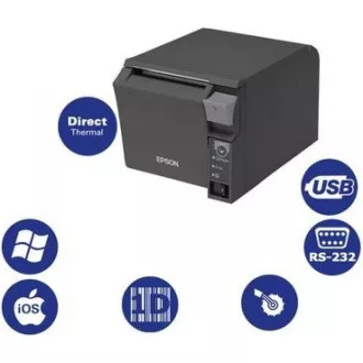 EPSON TM-T70II pénztárgép nyomtató, USB + soros, fekete, vágó, tápegységgel