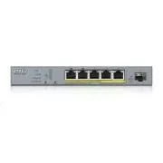 Zyxel GS1350-6HP 6 portos, intelligens, menedzselt CCTV PoE switch, nagy hatótávolság, 60W, 5x GbE, 1x SFP
