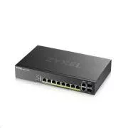 Zyxel GS2220-10HP 10 portos L2 menedzselt Gigabit PoE switch, 8x gigabit RJ45, 2x gigabit RJ45/SFP, PoE 180 W