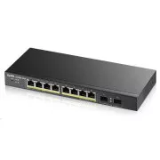 Zyxel GS1900-10HP v2 10 portos asztali Gigabit Web Smart PoE switch, 8x gigabites PoE RJ45, 2x SFP, 70W PoE költségvetés, ventilátor nélküli