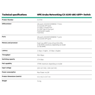 HPE Aruba Networking CX6100 48G 4SFP  kapcsoló RENEW JL676A