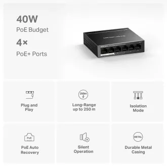MERCUSYS switch MS106LP (6x100Mbps, 4xPoE , 40W, ventilátor nélküli)