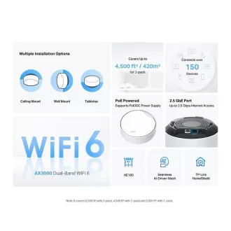 TP-Link Deco X50-PoE (3-as csomag) WiFi6 Mesh (AX3000, 2, 4GHz/5GHz, 1x2, 5GbELAN/WAN, 1xGbELAN/WAN, 1xPoE)