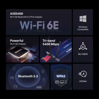 MERCUSYS MA86XE WiFi6E PCIe adapter (AXE5400, 2, 4GHz/5GHz/6GHz, Bluetooth5.3)