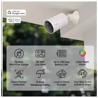 TP-Link Tapo C410 kültéri kamera (3MP, 2K QHD, 1296p, IR 9m, WiFi, micro SD kártya, IP65)